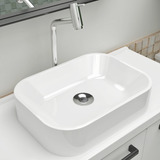 Cuba Pia De Apoio Retangular 36x27cm Branca E Válvula Inox Para Banheiro E Lavabo