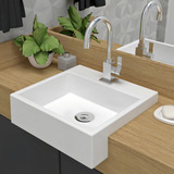 Cuba Pia De Semi Encaixe Quadrada 39x37cm Para Banheiro Lavabo Quartzo Cor Branco Beltempo