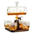 Decanter Garrafa Whisky Navegação Base Madeira Quatro Copos