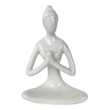 Decoração Sala Enfeite Escultura Mulher Meditando Branca.