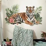 DEIKOKA Decalque De Parede De Tigre Realista Aquarela Animais Da Selva Adesivos De Parede Com Plantas Tropicais Removíveis Decoração De Arte De Parede Para Sala De Estar Crianças Quarto Berçário Sala