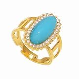 Dikixe Anel De Declaração De Zircão Amazonita 3a Banhado A Ouro 18 K, Anel Ajustável De Aço Inoxidável Com Pedra Preciosa Azul Natural, Joia De Coquetel Estilo Vintage Arrojado Para Mulheres, Zircônia