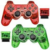 Doueuain Wireless Controller For Ps2, 2 Pack 2.4g Dual Vibration Gamepad Joystick Compatible For Play Station 2, Ps-2 Game Remote With Wireless Receivers（clear Red And Clear Green）