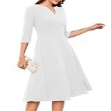Dresstells Vestido De Coquetel, Vestidos Formais De Igreja Para Convidados De Casamento Com Mangas 3/4, Vestido Vintage Para Festa De Chá, Branco, P