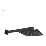Ducha Square Slim Preto Fosco 20x20cm Com Braço Quad Parede