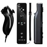 EIQOCCA Remote Controller For Wii  Anokey Remote And Nunchuck Joystick Controller Compatible For Wii Wii U  Controller With Silicone Case And Wrist Strap   1 Pack Black