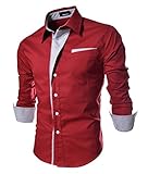 Elonglin Camisa Social Masculina Formal Com Botões Manga Comprida Camisa Casual Elegante Cores Contrastantes Vermelho Xgg