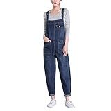 Elonglin Macacão Feminino De Jeans Calças Folgadas Com Bolsos Frontais Alças Ajustáveis Macacão Jeans Moderno Para Mulheres Gg Azul