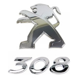 Emblema Logo Leão Peugeot + 308 Cromado Traseira (kit 2 Pçs)