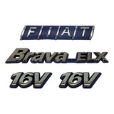 Emblemas Fiat Mala Brava Elx E 16v Cromados Com Fundo Azul
