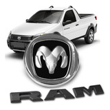 Emblemas Logo Grade Porta Fiat Strada Estilo Dodge Ram Preto