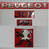 Emblemas Peugeot + 307 + Sw + Logo Leão Cromado (kit 4 Pçs)