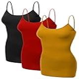 Emmalise Camisete Feminina Básica Casual Longa Com Alça Ajustável, Pacote Com 3 - Preto, Vermelho, Mostarda, 3x-large