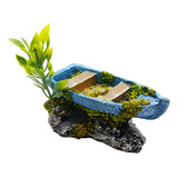 Enfeite Para Aquário   Canoa Cor Azul