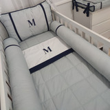 Enxoval Completo Para Menino Cinza Com Azul Marinho 10 Peças