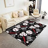 Erosebridal Tapete De área De Beisebol 3 X 5, Tapete De Taco Esportivo De Bola Para Crianças Meninos Adolescentes Homens, Tapete De Jogo De Bola, Tapete Decorativo Antiderrapante Vermelho E Preto Para Sala De Estar