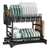 Escorredor De Louça Inox Com Porta Pratos Talheres Copos 2 Andar Pia Cozinha Luxo Preto Tippi