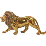 Escultura Estátua Decorativa Leão De Pé Andando Resina 23cm Cor Leão dourado