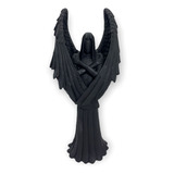 Escultura Imagem Anjo Negro Castiçal 25 Cm Em Resina