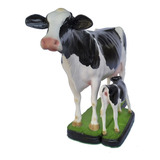 Escultura Vaca Holandesa Com Filhote De Resina Realista