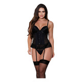 Espartilho Sexy Renda Calcinha Sensual Com Bojo Microfibra