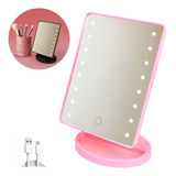 Espelho De Mesa Portátil Maquiagem Luz Led Camarim Rotação