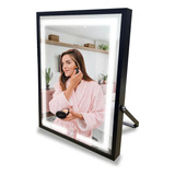 Espelho De Mesa Preto Com Led Touch 50x38cm Maquiagem