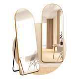 Espelho Grande Parede Chão Com Suporte 146x37 Moldura Dourado Provador 2 Em 1 Blogueira