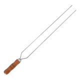 Espeto Duplo 80cm De Inox Com Cabo Madeira   Churrasco