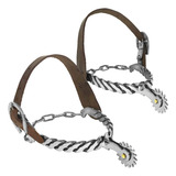 Espora Torcida Inox Correia De Couro Corrente Para Cavalo