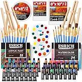 Esrich Kit De Pintura Profissional Premium 77 Peças Com 1 Cavalete De Madeira, 48 Cores (24 Acrílicas E 24 Aquarelas), 20 Pincéis, 6 Telas, Kit De Materiais De Pintura Para Crianças, Estudantes,