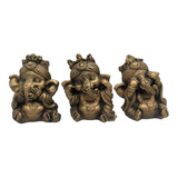 Estatua Trio Ganesha Sabedoria Cego Surdo Mudo 7cm Resina