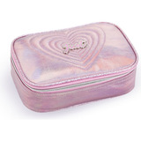 Estojo Box Feminino Metalizado Escolar Cor Rosa pálido