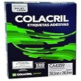 Etiqueta Adesiva Colacril, Ink-jet/laser A4, Ca4359, Branco, 288.5 X 200 Mm, 100 Fls-100 Etiquetas