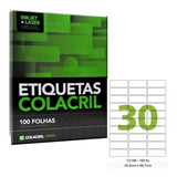 Etiqueta Impressora Carta 25,4x66,7mm 100 Fls Cc180 Colacril Cor Branco