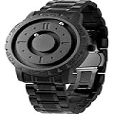 Eutour Relógios Masculinos Magnéticos 3d Pvd Relógio De Quartzo Suíço, à Prova D'água, Pulseira De Aço De Resina/couro, Mostrador Preto