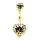 Excepro Piercing Fairyland 316l Aço Inoxidável Cirúrgico Pvc - Banhado A Ouro Amarelo Branco Formato De Coração Zircônia Cúbica Joias Corporais Brilhantes Anéis De Umbigo, Metal Pedra, Zircônia Cúbica
