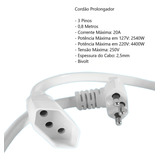 Extensão Elétrica Cordão Prolongador 2p t 20a 80cm Megatron