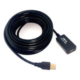 Extensor Usb Ativo Com Repetidor Usb Am X Af 10 Metros Cor Preto