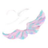 Fantasia De Anjo Asas Colorido Com Alças Penas Carnaval 80cm