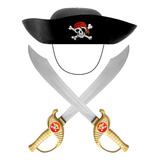 Fantasia De Pirata Infantil 2 Espadas E Chapéu Jack Sparrow