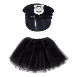 Fantasia Feminina Policial Carnaval Chapeu Quepe + Saia 40cm