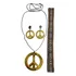 Fantasia Hippie Anos 70 Faixa Brinco Colar Acessório Hippie Cor Dourado