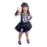 Fantasia Infantil Esqueletinha Preto Halloween Brink Model