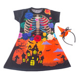 Fantasia Infantil Vestido Esqueleto Colorido Holloween