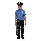 Fantasia Masculina Infantil Policial Completa Azul + Cinto