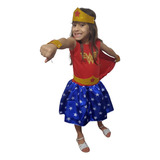 Fantasia Mulher Maravilha Infantil Vestido Acessórios + Capa