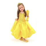 Fantasia Vestido Princesa Bela Ea Fera Infantil Luvas Coroa 