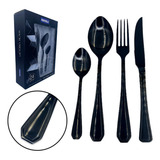 Faqueiro De Luxo Black Conjunto Talheres 24 Peças Inoxidável Cor Preto