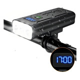Farol Bike 3 Leds T6 Ec6189 Medidor De Bateria Digital 18hrs Cor Preto